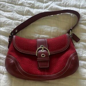 Coach Crimson Signature Canvas and Leather Shoulder Bag